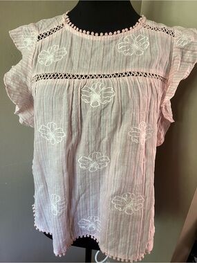 POL Women's Pink Embroidered Flutter Sleeve Top